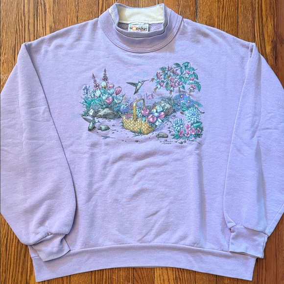 90’s Floral Hummingbird Vintage Granny Crewneck Sweater - Picture 1 of 10